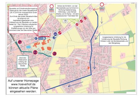 Autofahrer aus Richtung Osten werden durch eine ausgeschilderte Umleitung an der Baustelle vorbeigeführt. © Gemeinde Hövelhof 